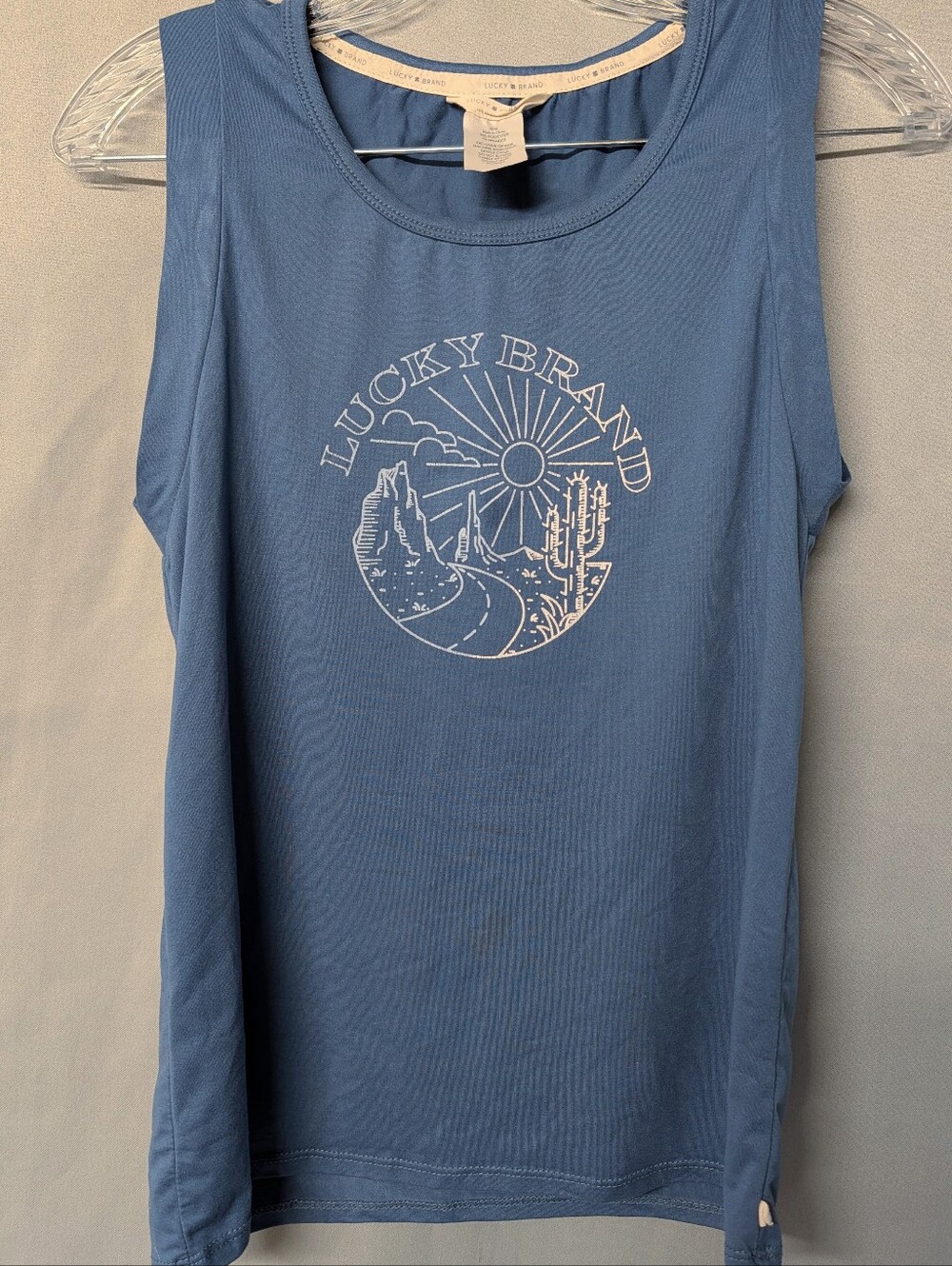 Lucky Brand Dusty Blue Graphic Scoop Tank